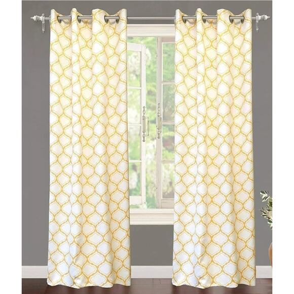 Drift Away Geo Trellis Yellow Grommet Room Darkening Curains (2) 52x84 NIP - Picture 1 of 8